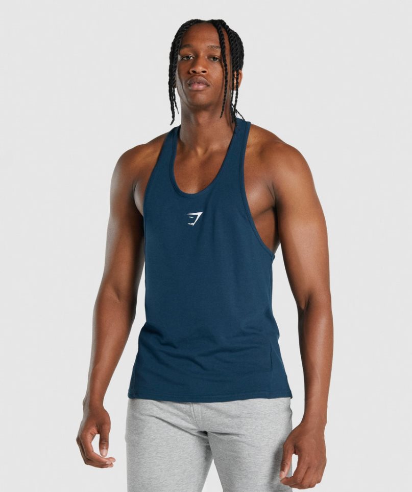 Men\'s Gymshark Critical 2.0 Stringer Tanks Navy | NZ 1UMOZB